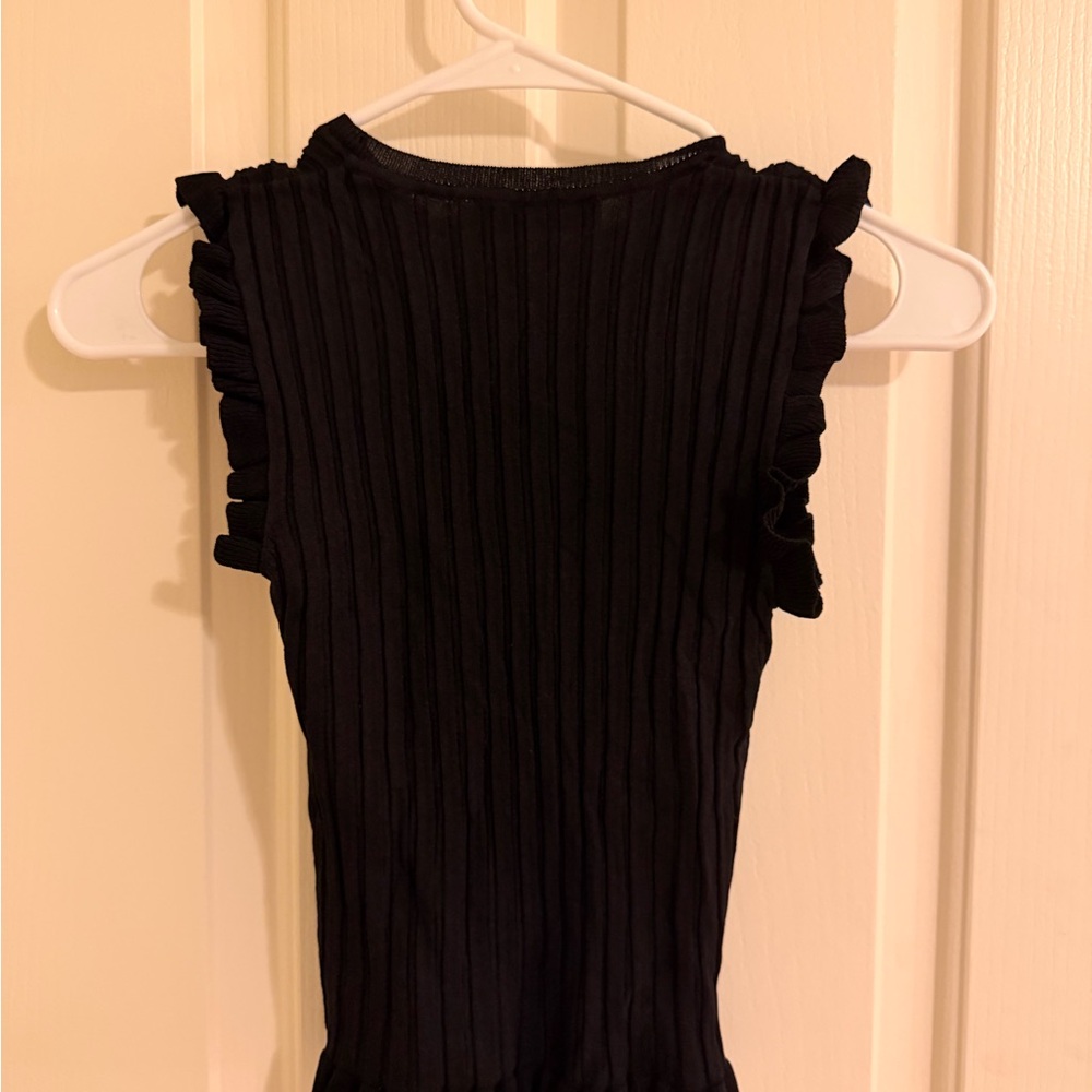 Zara Black Ribbed Ruffle Top - Picture 3 of 3